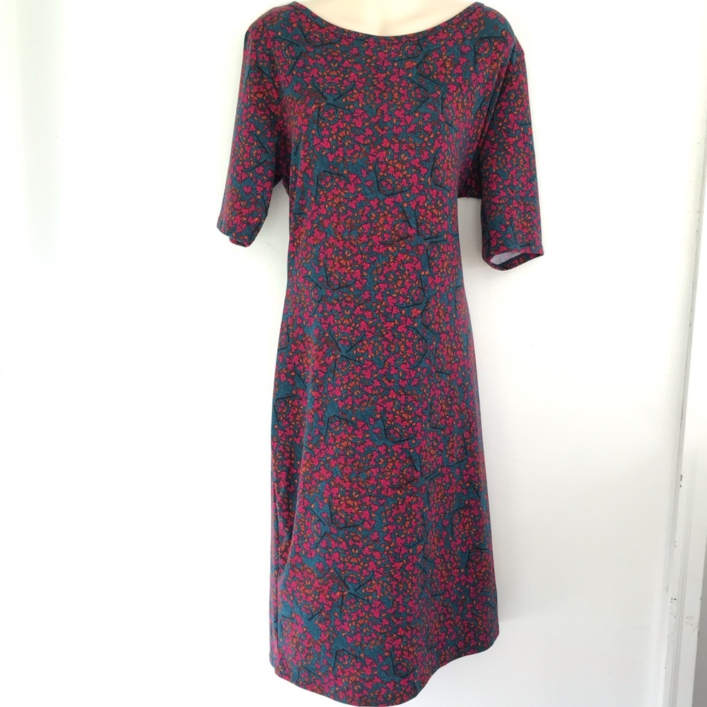 Lularoe Floral Midi Dress in Pink Teal XL